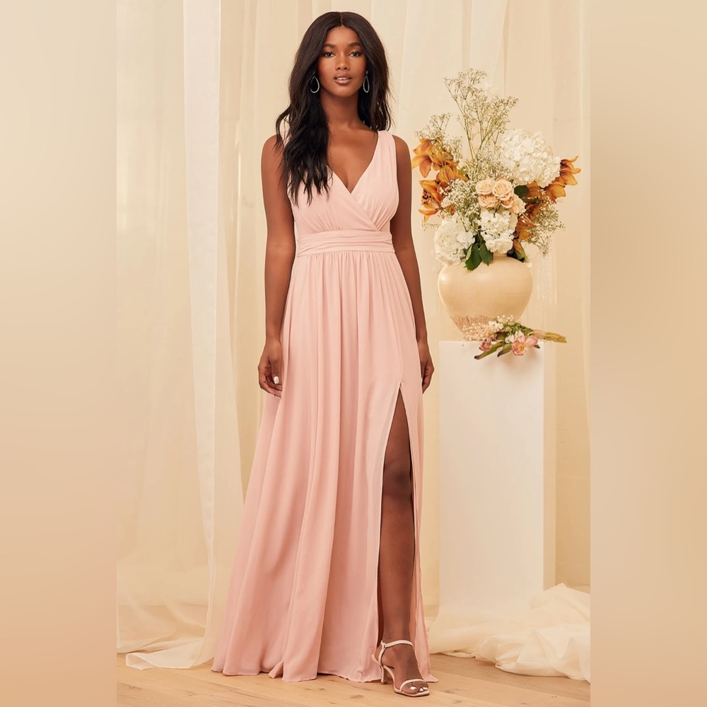 Lulu’s Thoughs of Hue Blush Surplice Maxi Dress